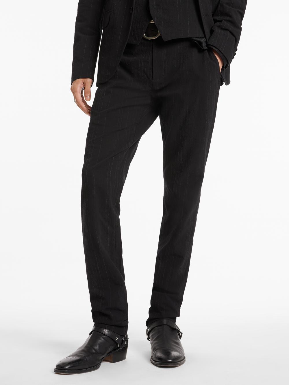 SLIM FIT PANTS WITH WELT HIP POCKETS AND EXTENDED