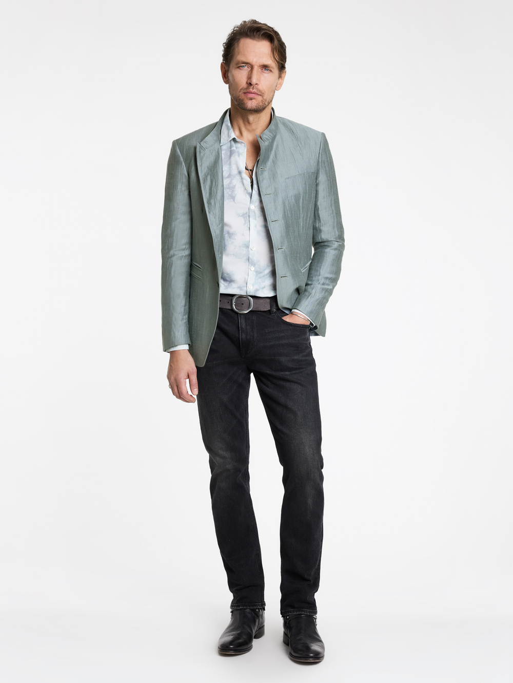 VARICK SLIM FIT SINGLE BREASTED CUT-AWAY JACKET WITH MULT