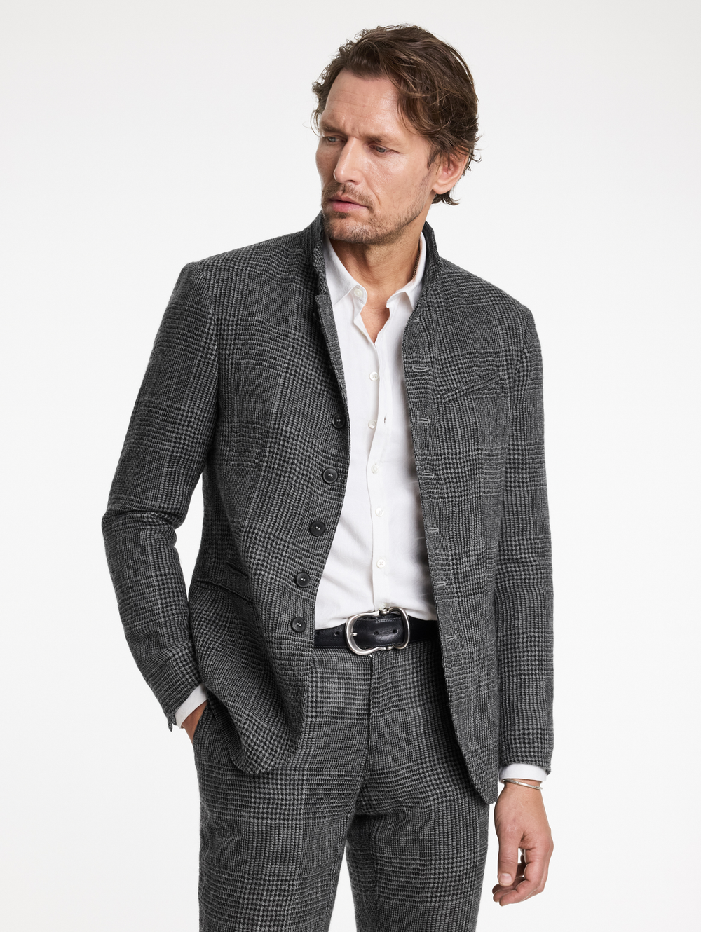 SLIM FIT MULTI BTN CLOSURE JACKET WITH STAND-UP WI