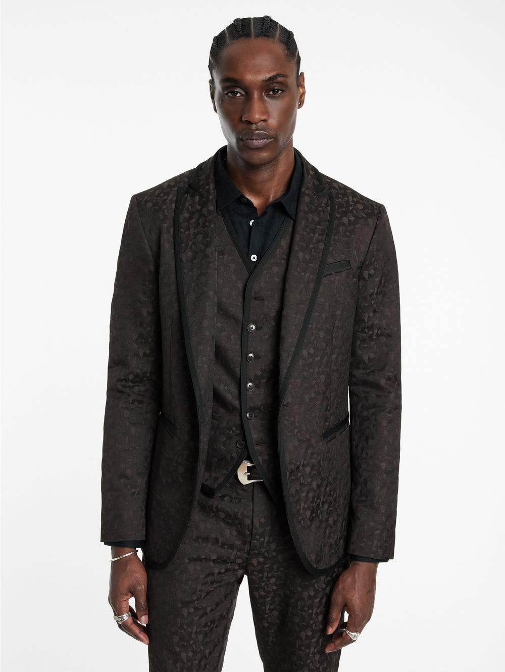 SLIM FIR BTN FRONT CLOSURE JACKET WITH SATIN TAPES