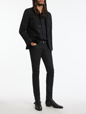 VARICK SLIM FIT CUT-AWAY JACKET WITH PEAK NAPEL AND SLIT CHEST PKT, DOUBLE BESOM HIP PKTS