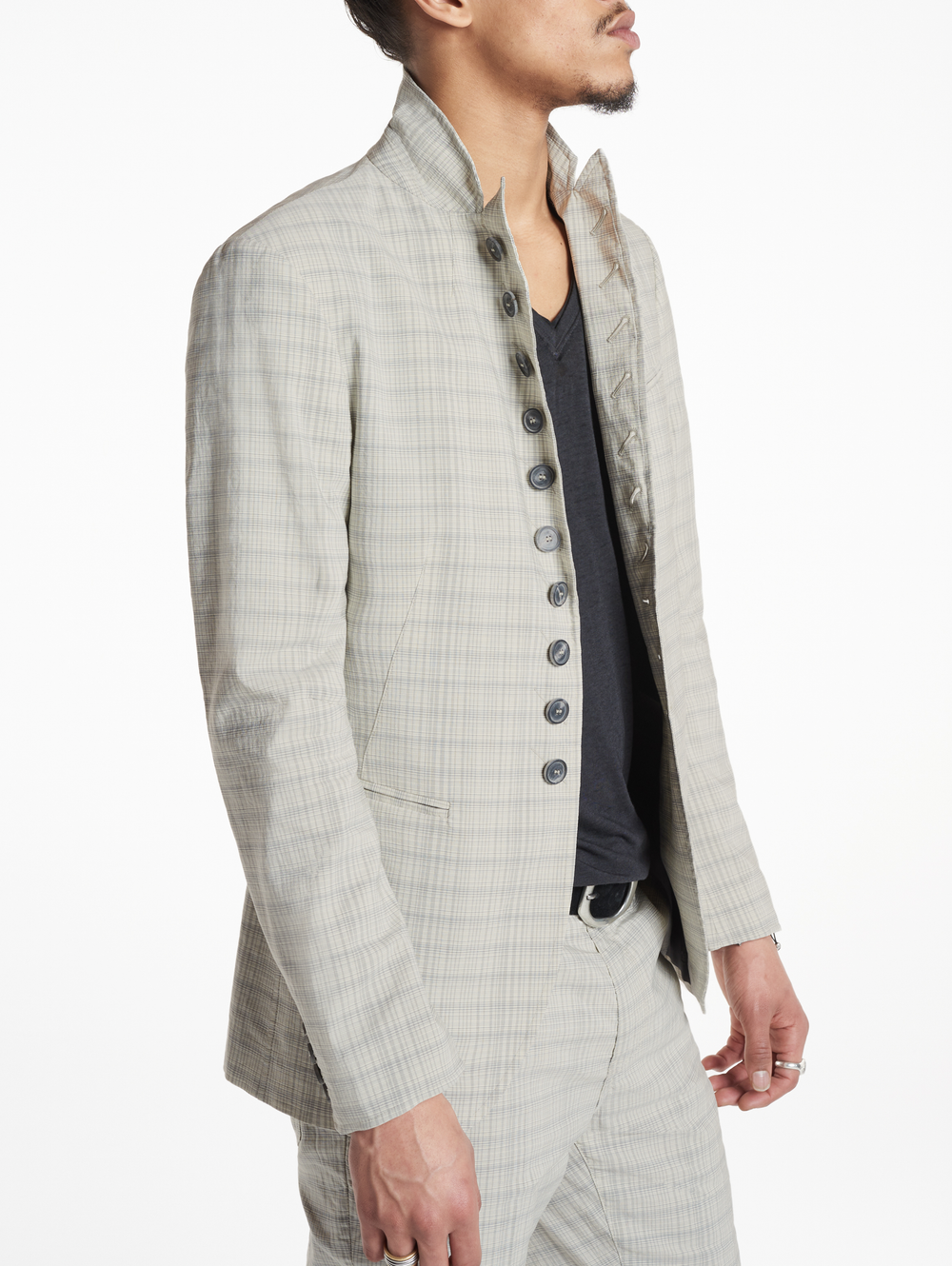 WOOWDWARD SLIM FIT WIRE INSERTED CONVERTIBLE PEAK LAPEL JACKET WITH MULTI BUTTONS