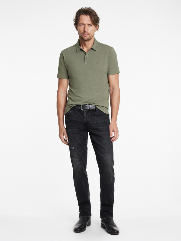 VICTOR SS SLUB CTN POLO W PEACE SIGN EMB
