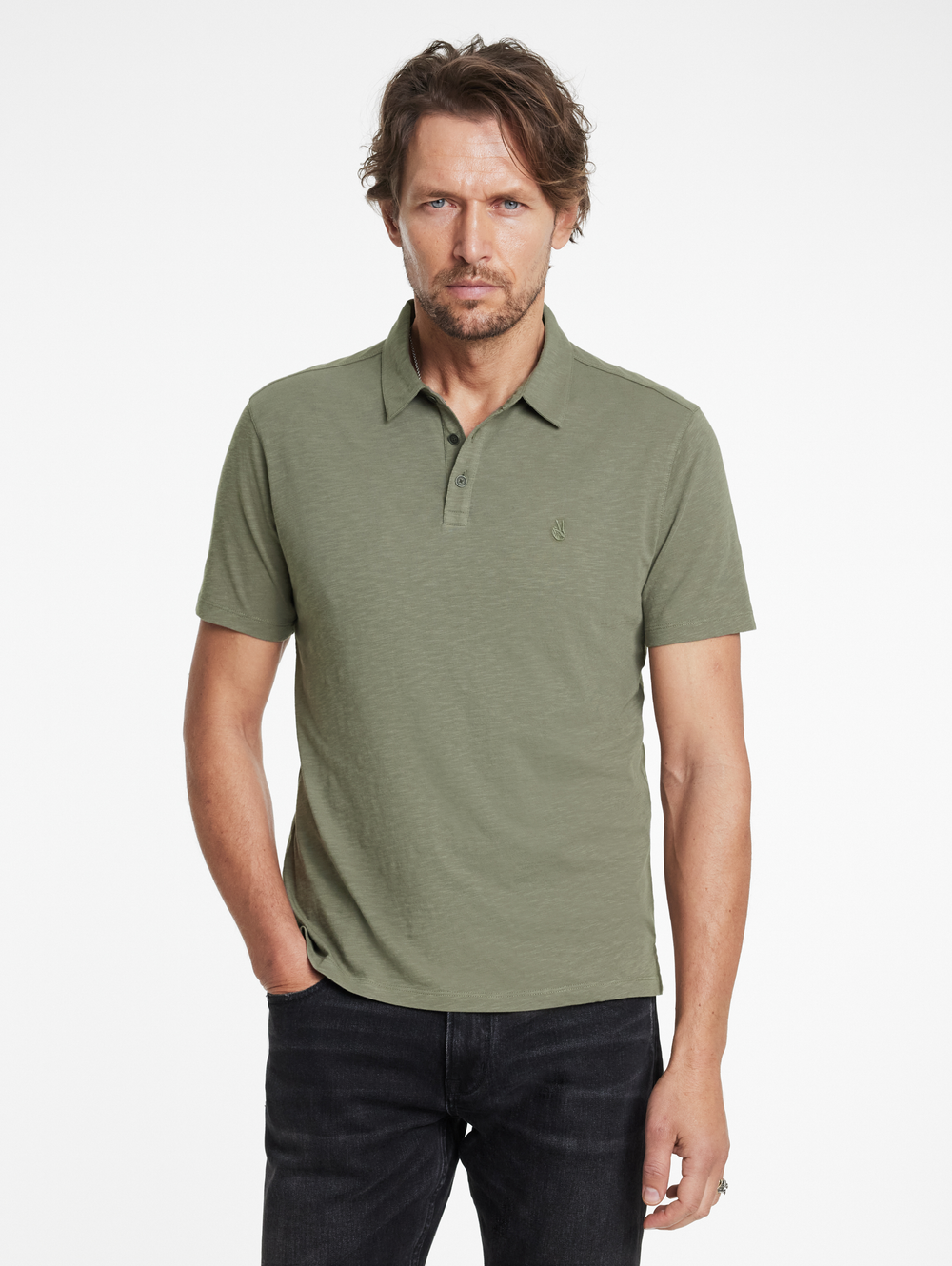 VICTOR SS SLUB CTN POLO W PEACE SIGN EMB