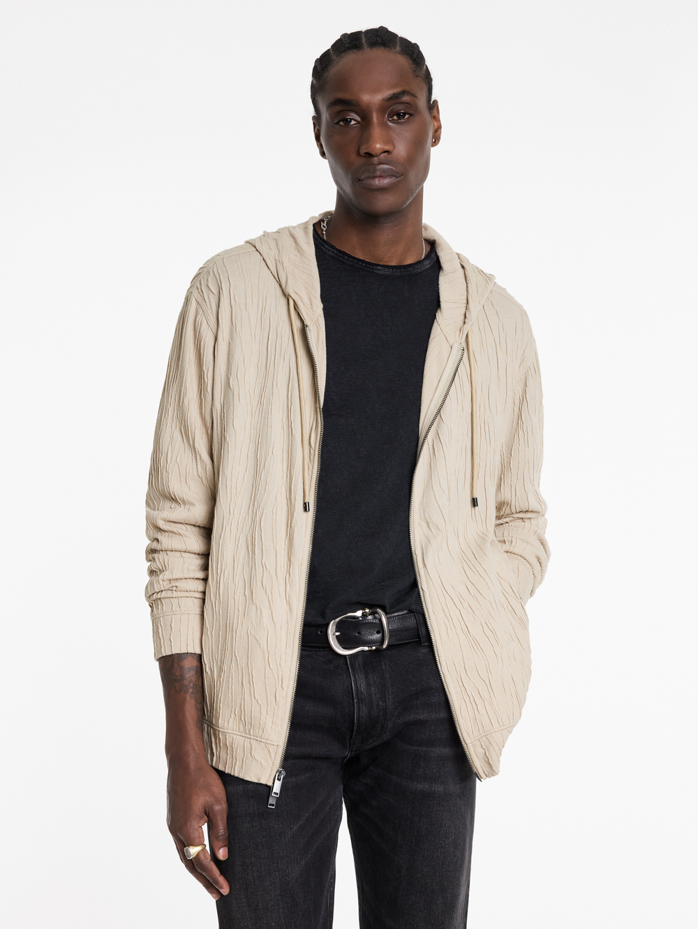 IHSAN FULL ZIP HOOD WITH TEXTURE