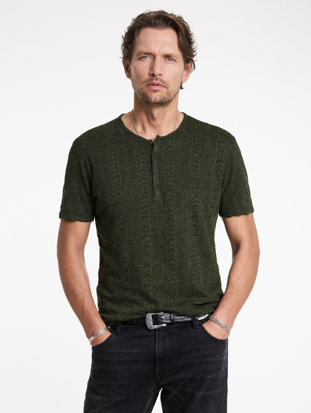 MADOC SS HENLEY IN TEXTURE JACQUARD