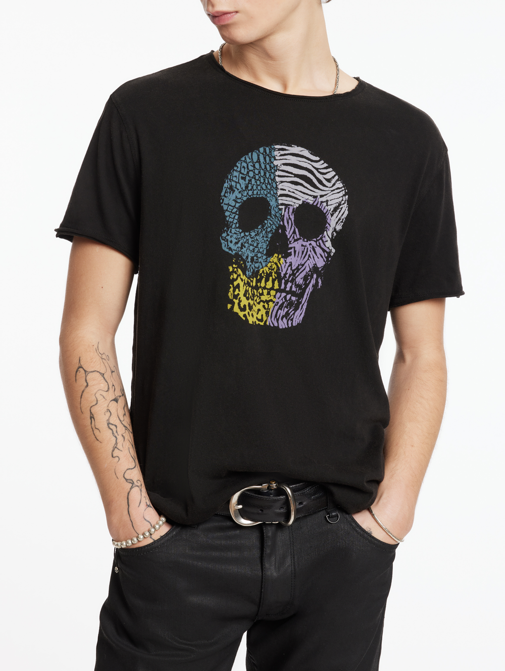 SS RAW EDGE TEE VINTAGE WASH - PATTERN SKULL