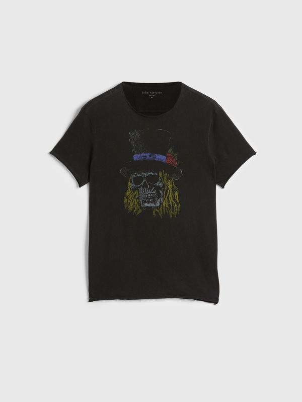 SS RAW EDGE TEE VINTAGE WASH -SKULL TOP HAT