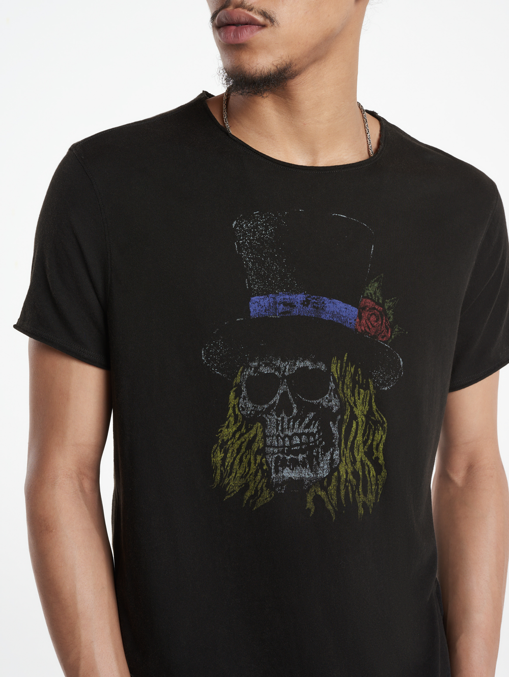 SS RAW EDGE TEE VINTAGE WASH -SKULL TOP HAT