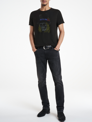 SS RAW EDGE TEE VINTAGE WASH -SKULL TOP HAT