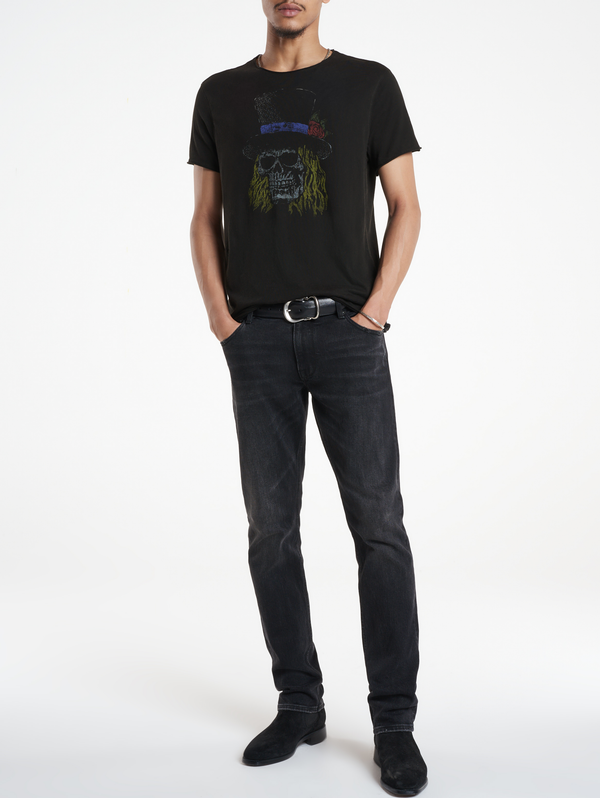 SS RAW EDGE TEE VINTAGE WASH -SKULL TOP HAT