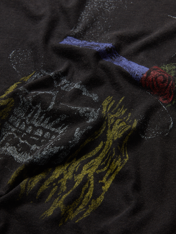 SS RAW EDGE TEE VINTAGE WASH -SKULL TOP HAT