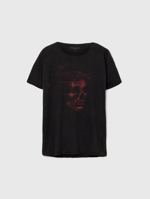 SS RAW EDGE RELAXED FIT TEE - SKULL SCULPTURE
