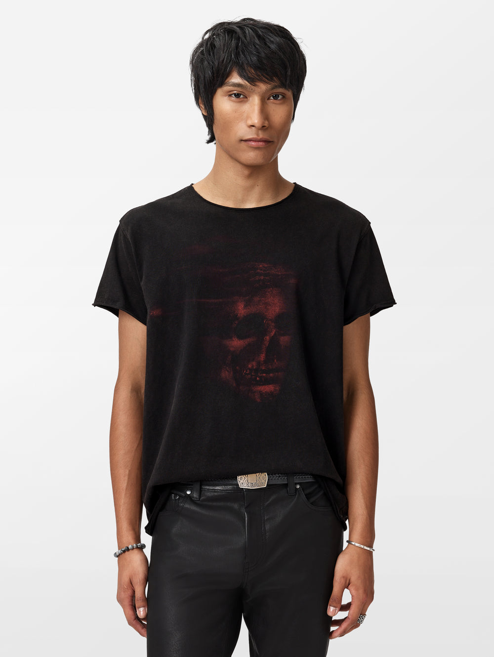 SS RAW EDGE RELAXED FIT TEE - SKULL SCULPTURE