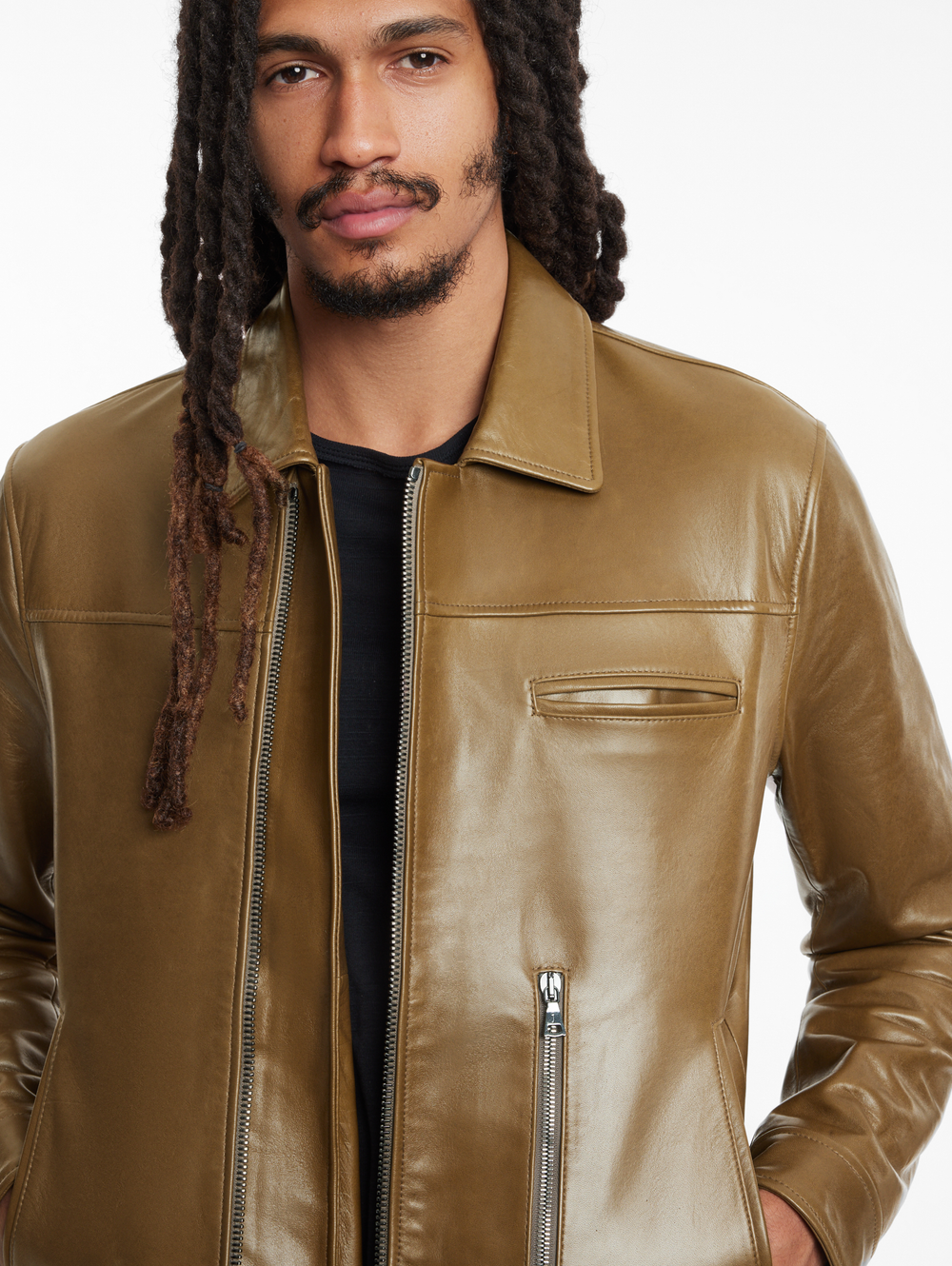 ZIP CLOSURE SLIM FIT MOTOJACKET, MULTI ZIP PKTS & ZIP SLEEVE VENTS