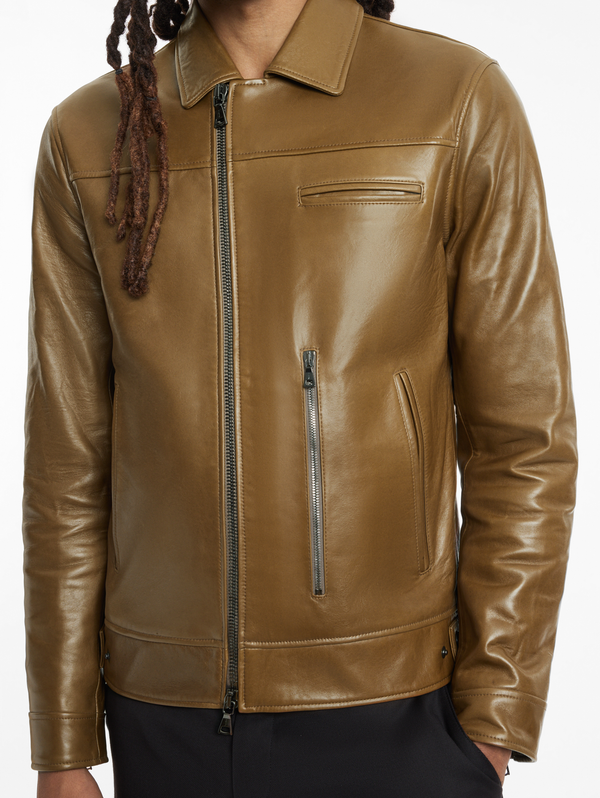 ZIP CLOSURE SLIM FIT MOTOJACKET, MULTI ZIP PKTS & ZIP SLEEVE VENTS
