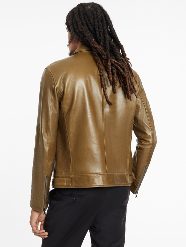ZIP CLOSURE SLIM FIT MOTOJACKET, MULTI ZIP PKTS & ZIP SLEEVE VENTS