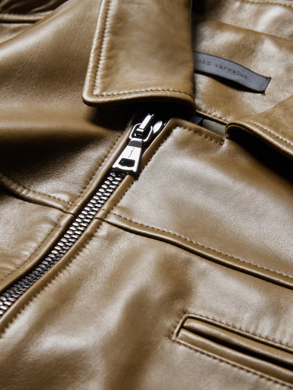 ZIP CLOSURE SLIM FIT MOTOJACKET, MULTI ZIP PKTS & ZIP SLEEVE VENTS