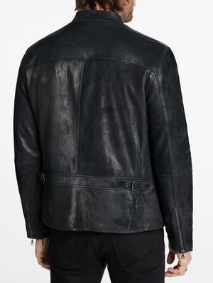 RYDER SLIM FIT CORDED LEATHER JACKET WITH MULTI ZIP POCKETS AND BACK WAIST BUCKLES STRAPS