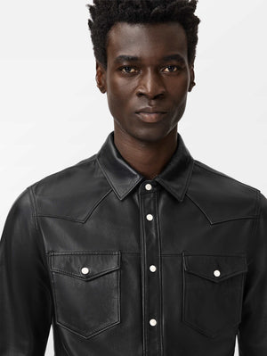 SAGE LEATHER SHIRT JACKET