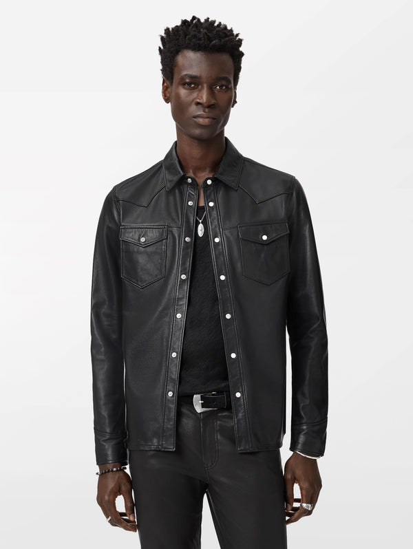 SAGE LEATHER SHIRT JACKET