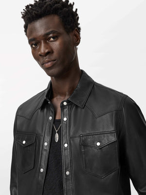 SAGE LEATHER SHIRT JACKET