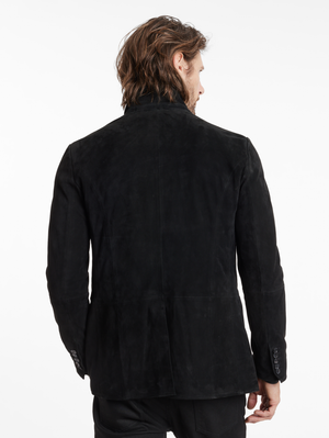MULTI BUTTON CLOSURE NOTCH LAPEL SUEDE BLAZER W. WIRE COLLAR
