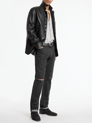 WOODWARD MULTI BUTTON CLOSURE NOTCH LAPEL JACKET WITH WIRE INSERTED COLLAR