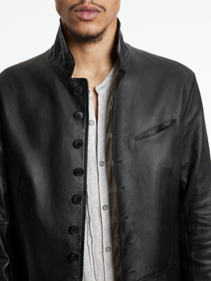 WOODWARD MULTI BUTTON CLOSURE NOTCH LAPEL JACKET WITH WIRE INSERTED COLLAR