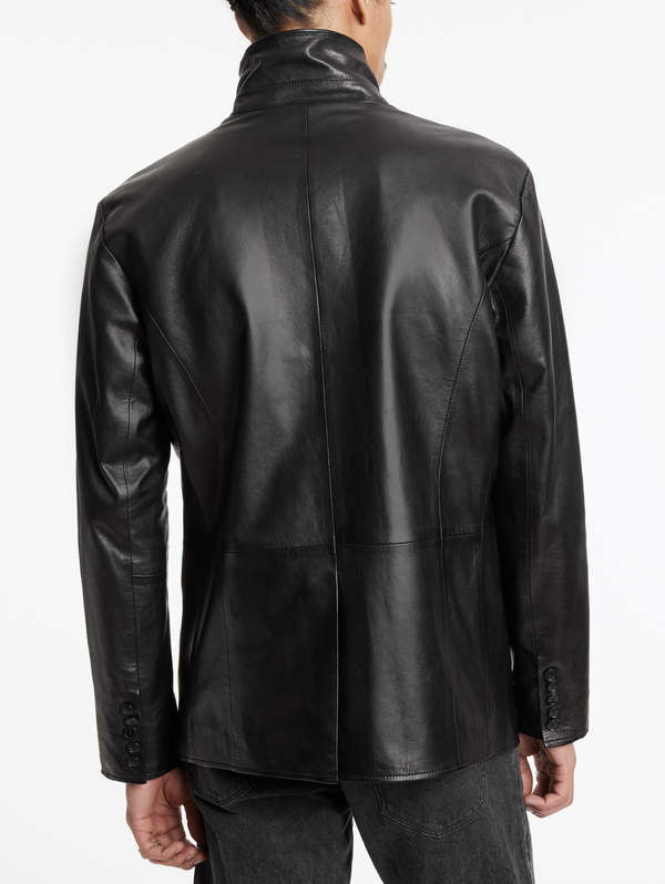WOODWARD MULTI BUTTON CLOSURE NOTCH LAPEL JACKET WITH WIRE INSERTED COLLAR
