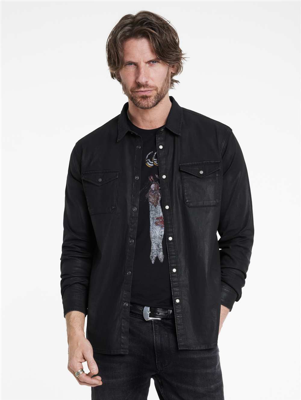 MARSHALL WESTERN SHIRT IN COATED DENIM