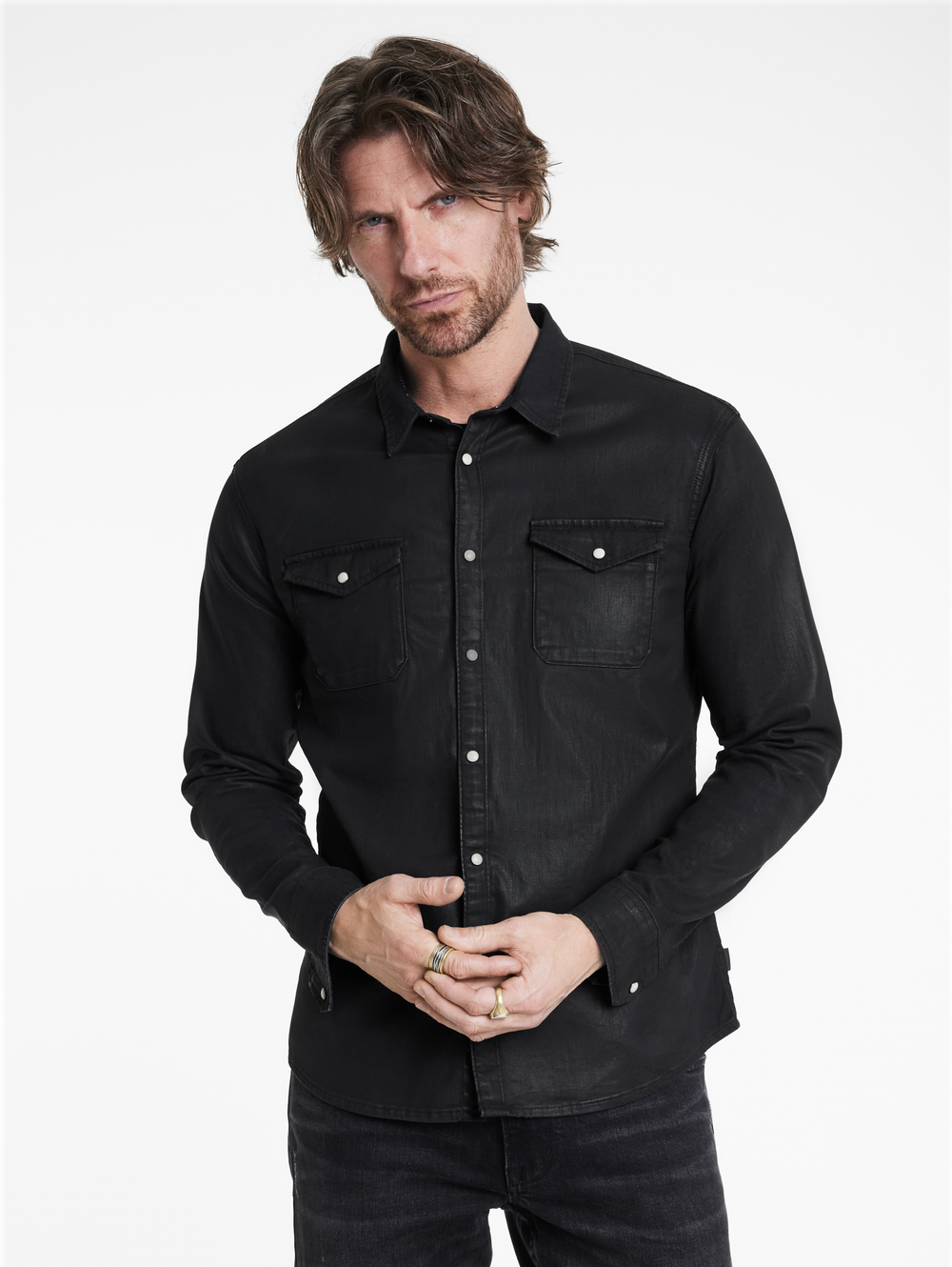 MARSHALL WESTERN SHIRT IN COATED DENIM