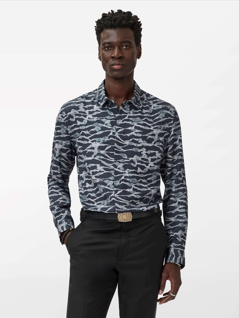 25TH: RODNEY LS COVERED PLACKET SHIRT - METALLIC STRIPE