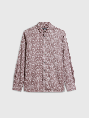 ROSS SLIM FIT LS SPORT SHIRT W/ MAUVE RECORD PRINT