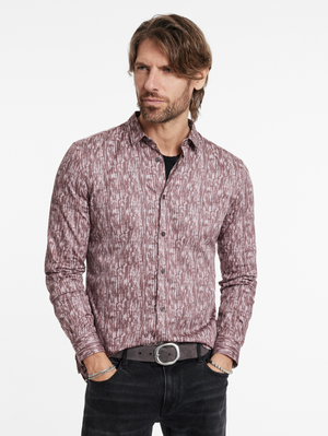 ROSS SLIM FIT LS SPORT SHIRT W/ MAUVE RECORD PRINT