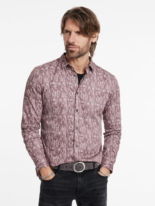 ROSS SLIM FIT LS SPORT SHIRT W/ MAUVE RECORD PRINT