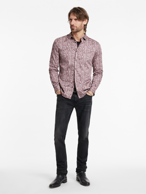ROSS SLIM FIT LS SPORT SHIRT W/ MAUVE RECORD PRINT