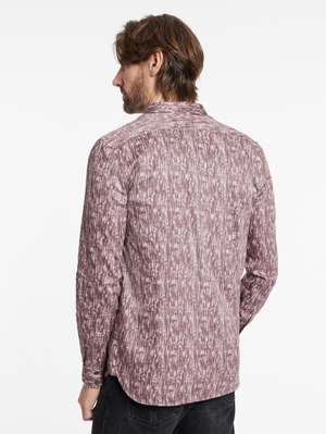 ROSS SLIM FIT LS SPORT SHIRT W/ MAUVE RECORD PRINT