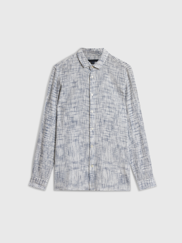 ROSS SLIM FIT LS SPORT SHIRT W/ MAUVE RECORD PRINT