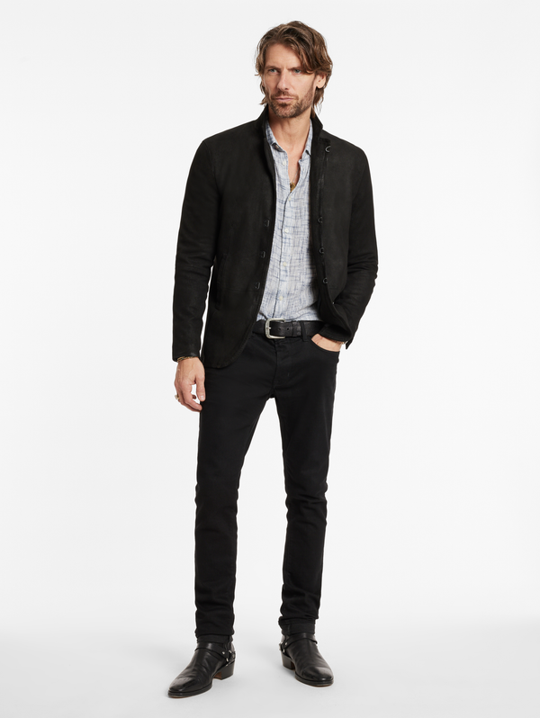 ROSS SLIM FIT LS SPORT SHIRT W/ MAUVE RECORD PRINT