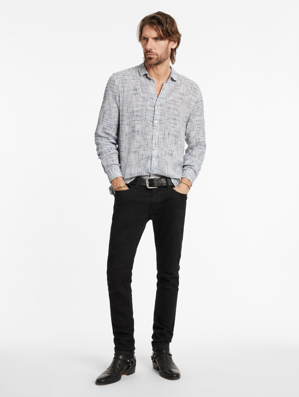 ROSS SLIM FIT LS SPORT SHIRT W/ MAUVE RECORD PRINT