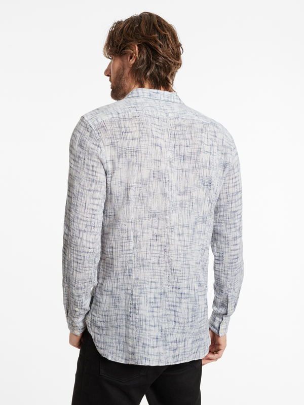 ROSS SLIM FIT LS SPORT SHIRT W/ MAUVE RECORD PRINT