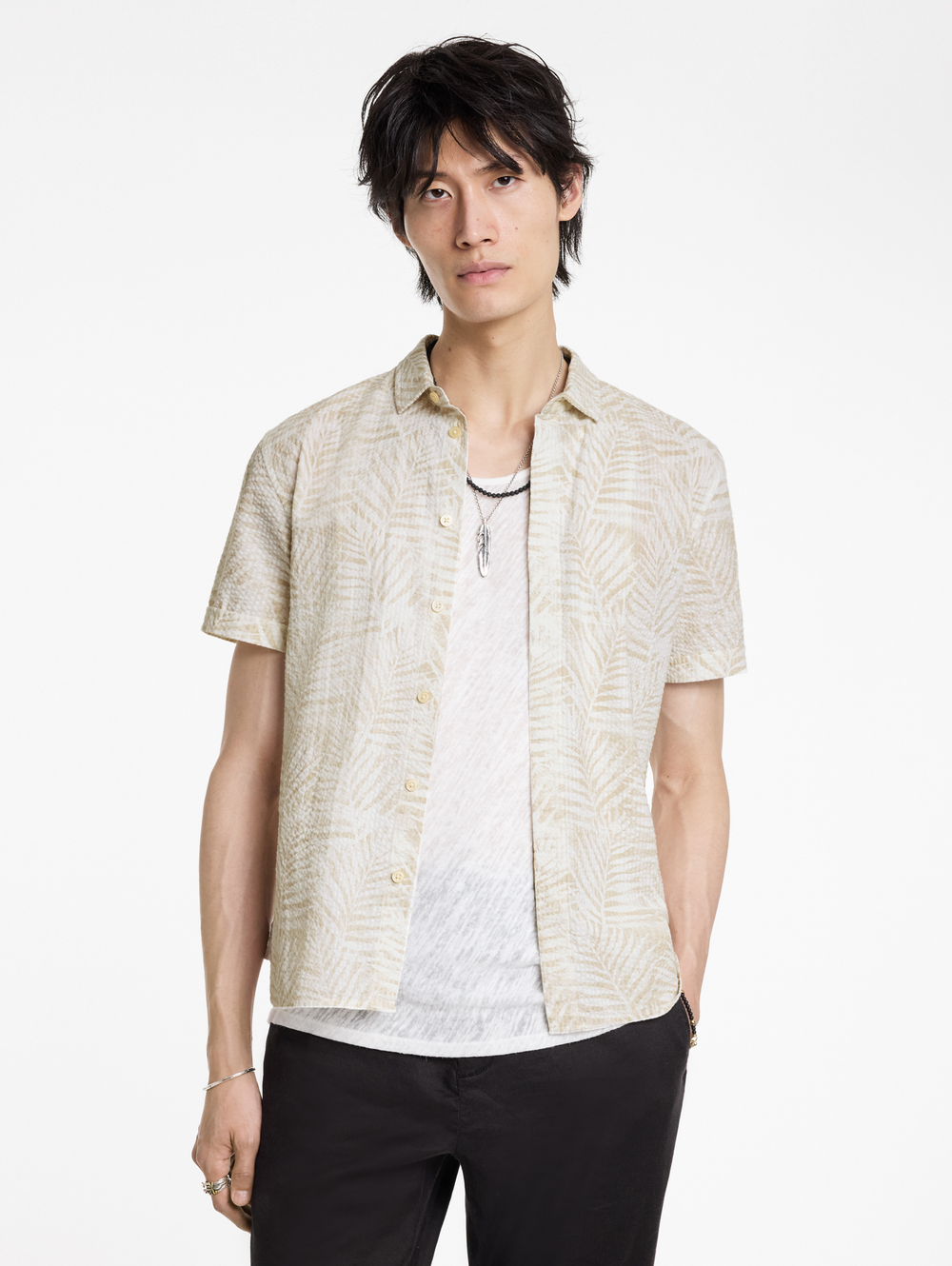 LOREN SHORT SLEEVE SHIRT IN PALM PRINT SEERSUCKER