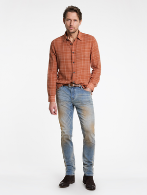 VINTON OVER SHIRT WITH STRAIGHT BOTTOM HEM , HORN BUTTONS