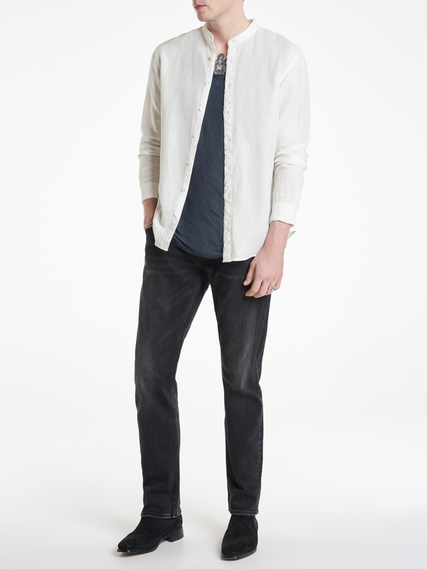 BERT SLIM FIT BAND COLLAR WITH RAW EDGES