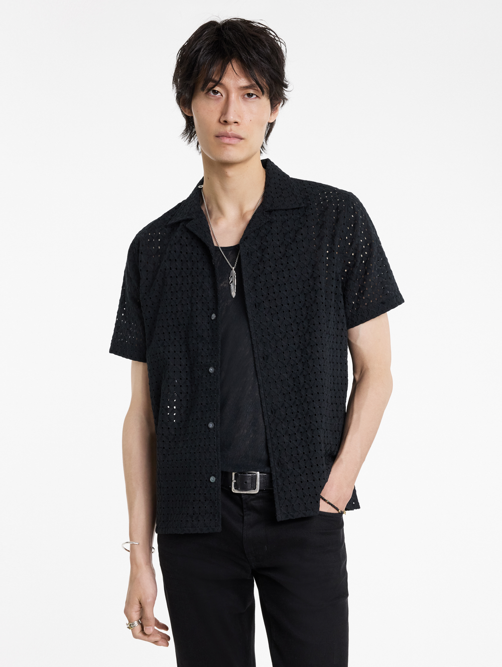 DAN CAMP COLLAR SHIRT IN EMBROIDERED FABRIC