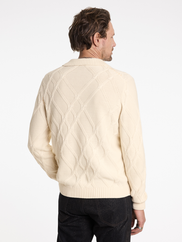 ROBIN LS CABLE SWEATER POLO W HEART EMB