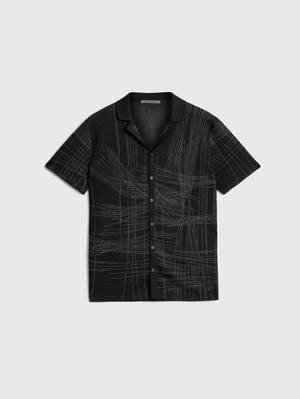 SIMON SS UNRAVELING JACQUARD CAMP COLLAR SHIRT