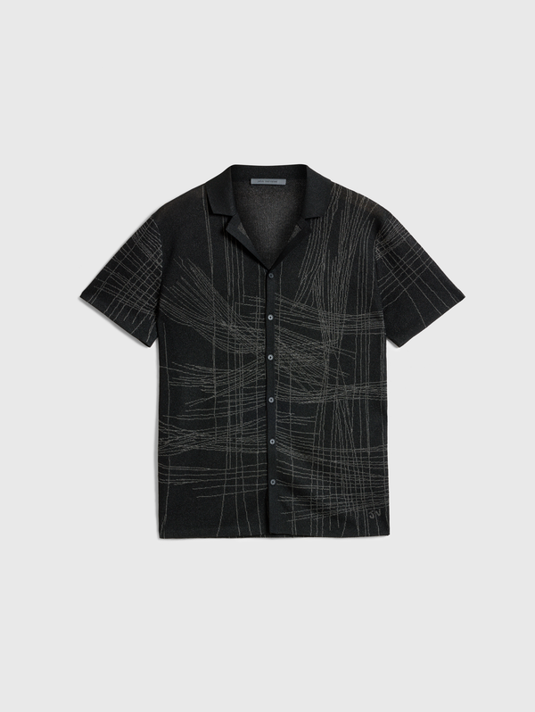 SIMON SS UNRAVELING JACQUARD CAMP COLLAR SHIRT