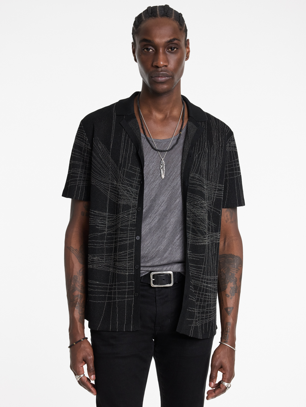 SIMON SS UNRAVELING JACQUARD CAMP COLLAR SHIRT